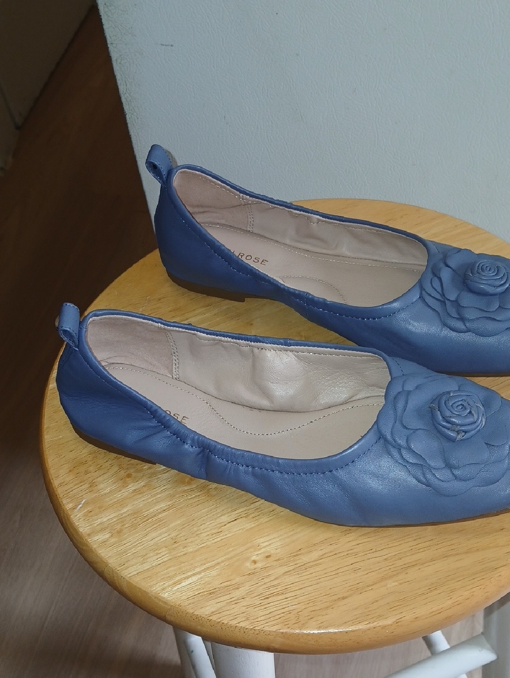 Blue Floral Leather Ballet Flats by